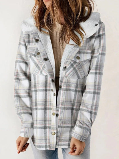 Alice | Giacca a Quadri con Cappuccio Donna Sherpa Autunnale