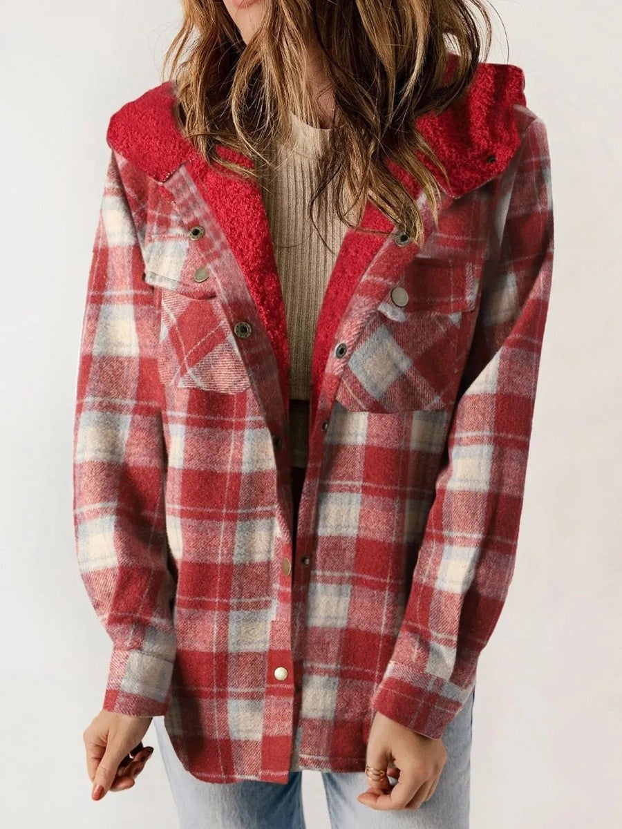 Alice | Giacca a Quadri con Cappuccio Donna Sherpa Autunnale