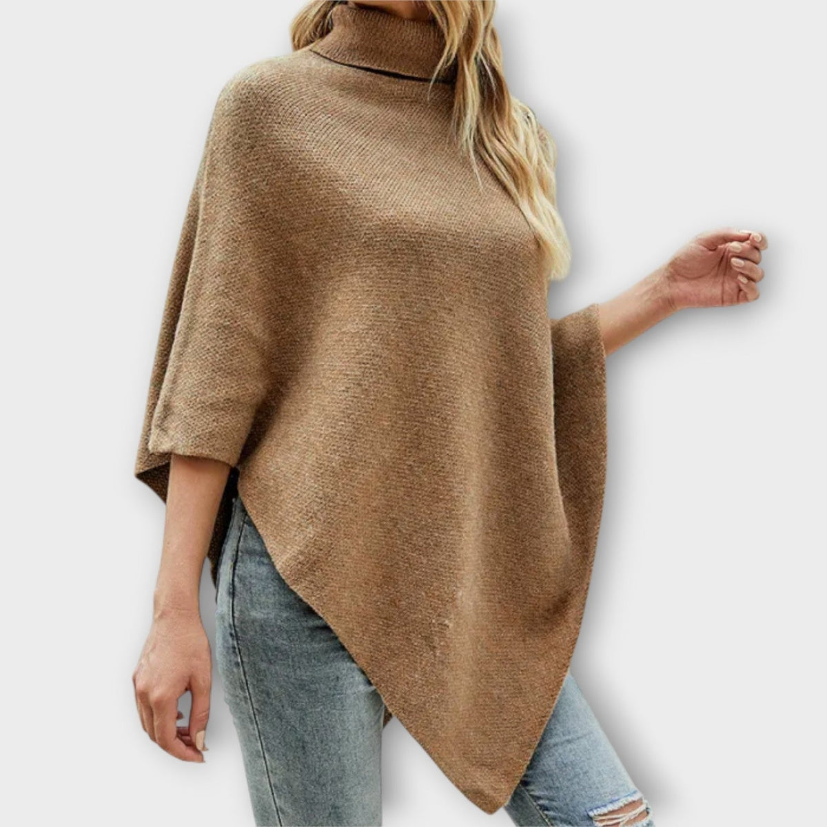 Ambra | Poncho in Maglia Donna Collo Alto Asimmetrico