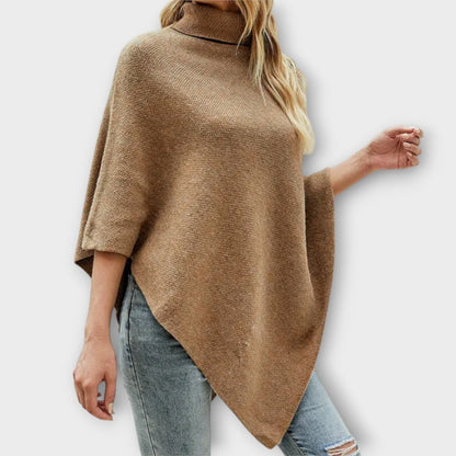 Ambra | Poncho in Maglia Donna Collo Alto Asimmetrico