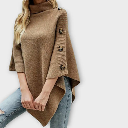 Ambra | Poncho in Maglia Donna Collo Alto Asimmetrico