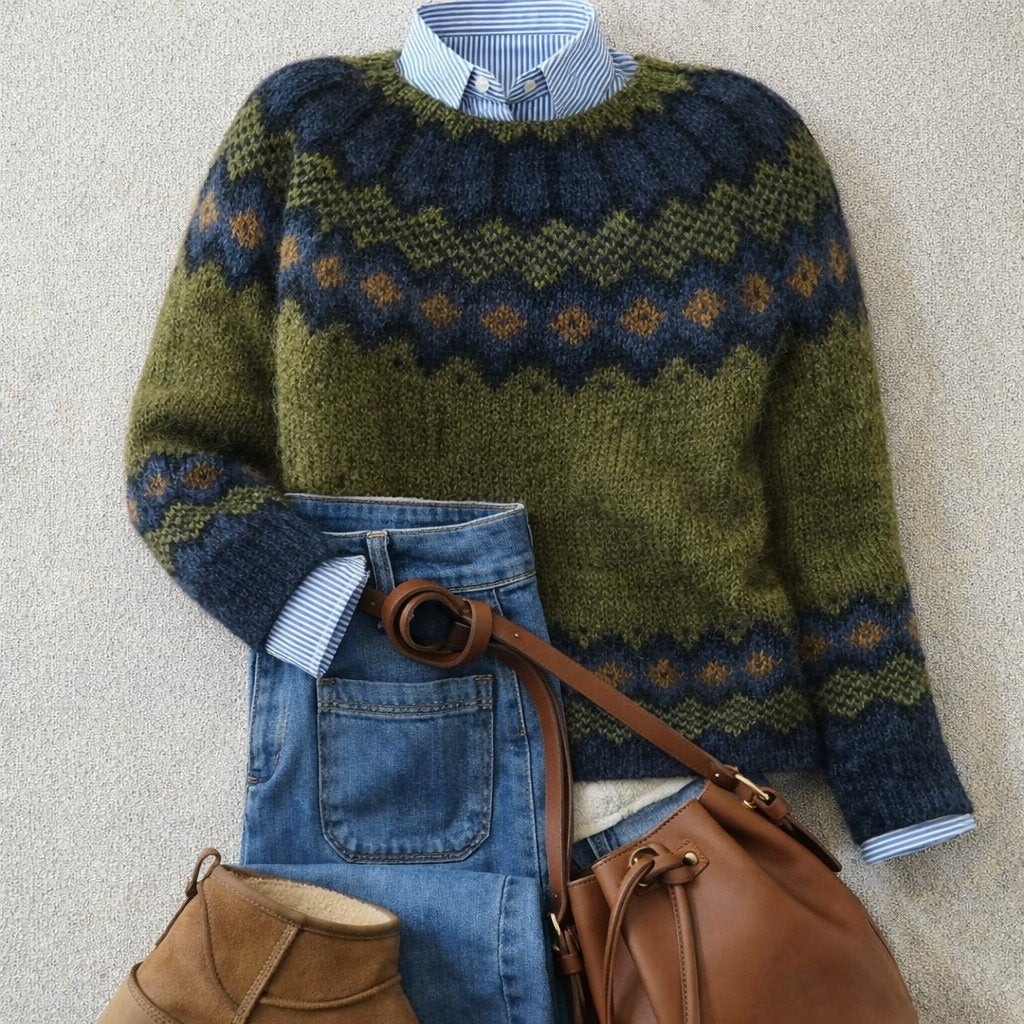 Ambra | Pullover Donna Maglia Fair Isle Maniche Lunghe Motivo Jacquard