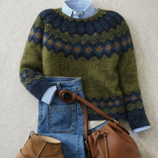 Ambra | Pullover Donna Maglia Fair Isle Maniche Lunghe Motivo Jacquard