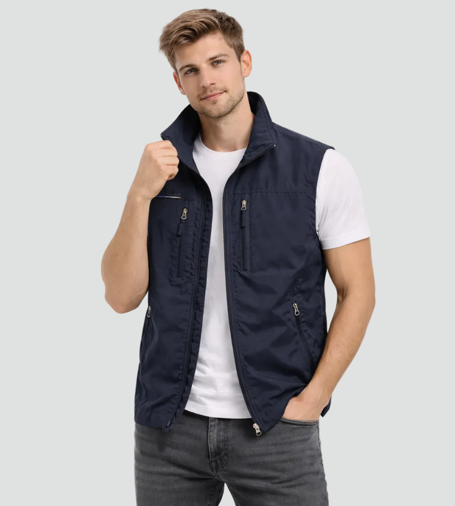 Andrea | Gilet Uomo Outdoor Multitasche con Zip Collo Alto