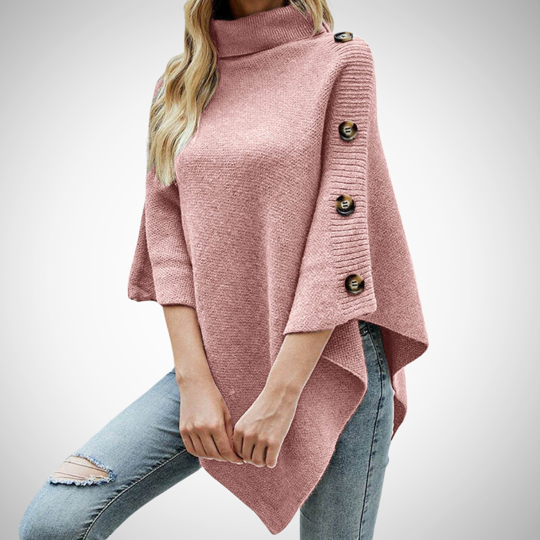 Arianna | Poncho in Maglia Donna Collo Alto Bottoni