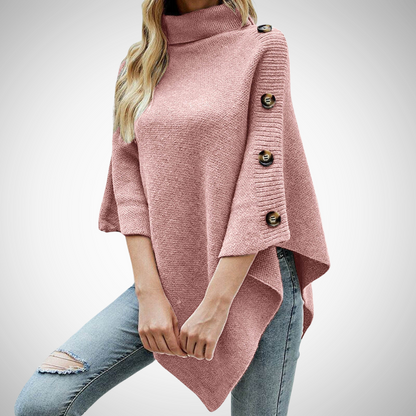 Arianna | Poncho in Maglia Donna Collo Alto Bottoni