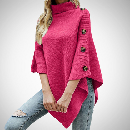 Arianna | Poncho in Maglia Donna Collo Alto Bottoni
