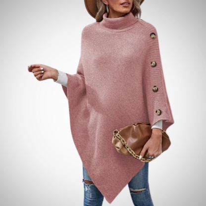 Arianna | Poncho in Maglia Donna Collo Alto Bottoni