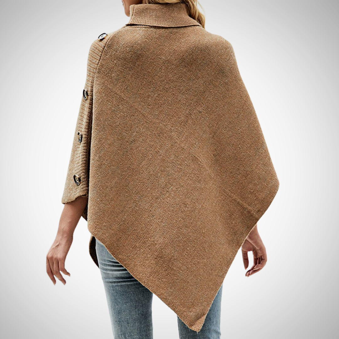 Arianna | Poncho in Maglia Donna Collo Alto Bottoni