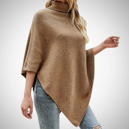 Arianna | Poncho in Maglia Donna Collo Alto Bottoni