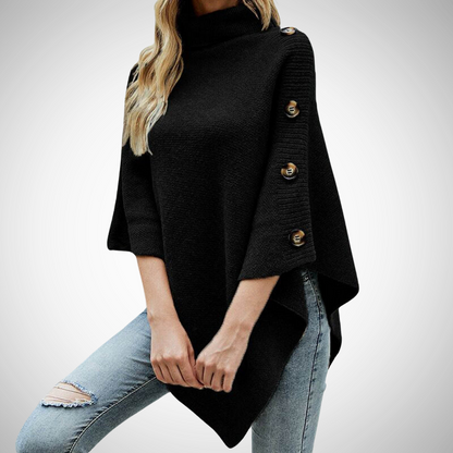 Arianna | Poncho in Maglia Donna Collo Alto Bottoni
