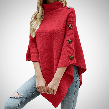 Arianna | Poncho in Maglia Donna Collo Alto Bottoni