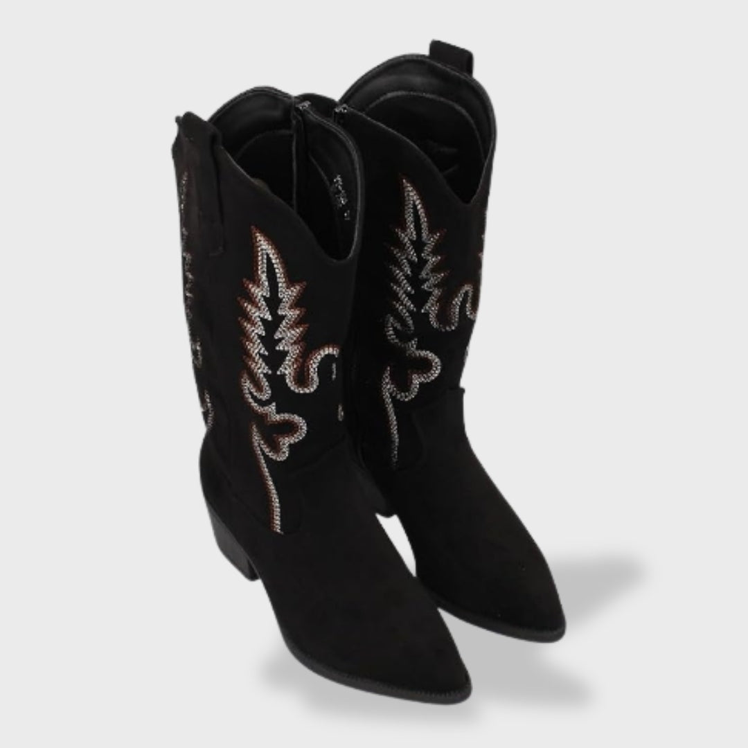 Arianna | Stivali Texani Donna Camoscio Ricamati Tacco Basso