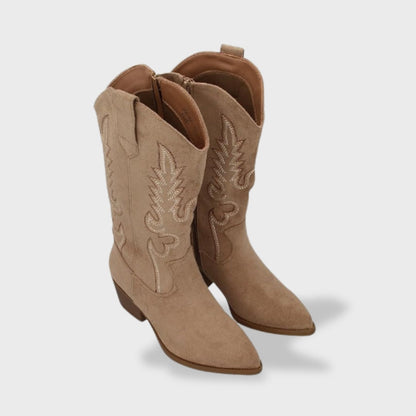 Arianna | Stivali Texani Donna Camoscio Ricamati Tacco Basso