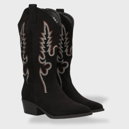 Arianna | Stivali Texani Donna Camoscio Ricamati Tacco Basso