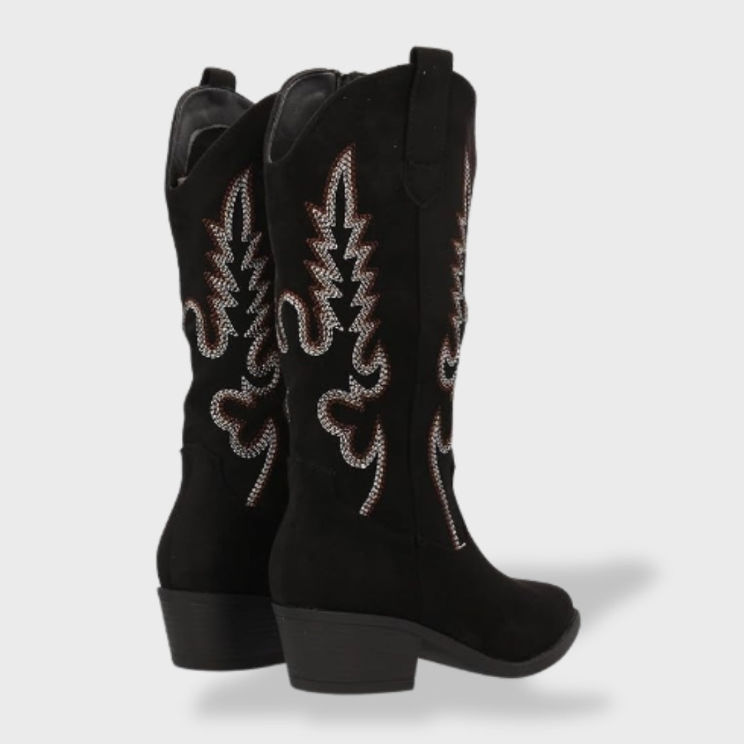 Arianna | Stivali Texani Donna Camoscio Ricamati Tacco Basso