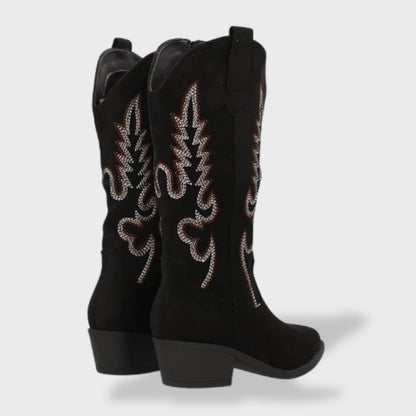 Arianna | Stivali Texani Donna Camoscio Ricamati Tacco Basso