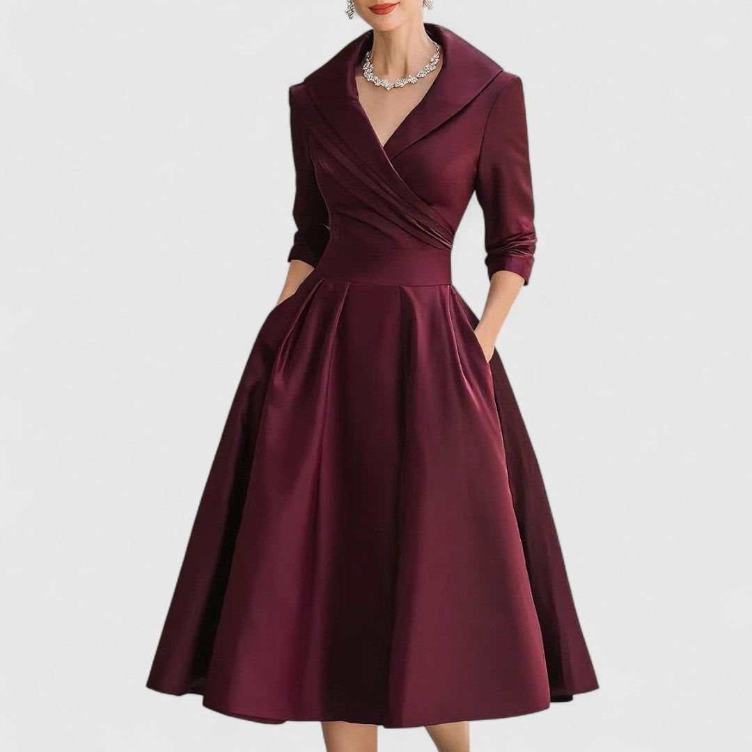 Aurora | Abito Maniche Lunghe Donna Scollatura V Gonna Svasata