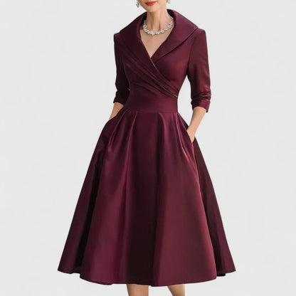 Aurora | Abito Maniche Lunghe Donna Scollatura V Gonna Svasata