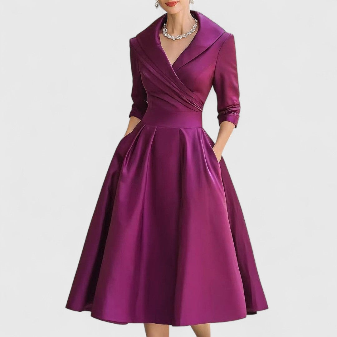 Aurora | Abito Maniche Lunghe Donna Scollatura V Gonna Svasata
