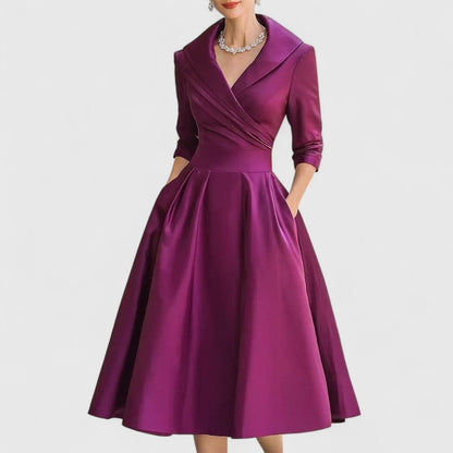 Aurora | Abito Maniche Lunghe Donna Scollatura V Gonna Svasata