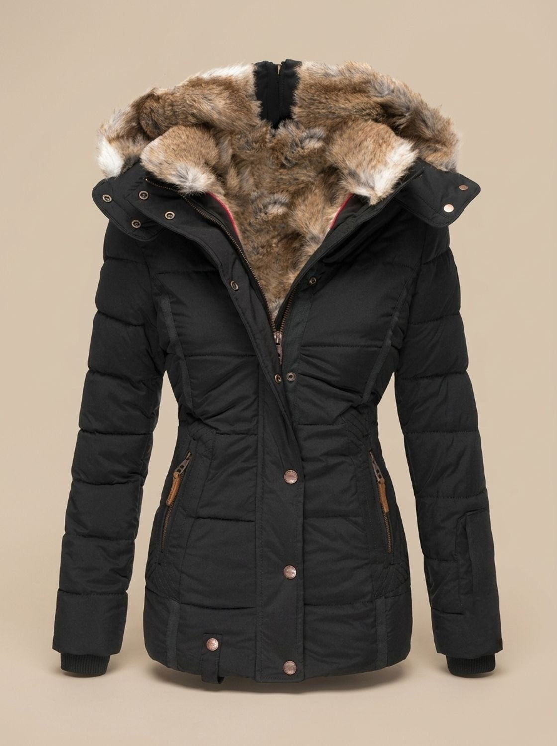 Aurora | Giubbotti Invernali Donna Cappuccio Pelliccia Sintetica Tasche Zip