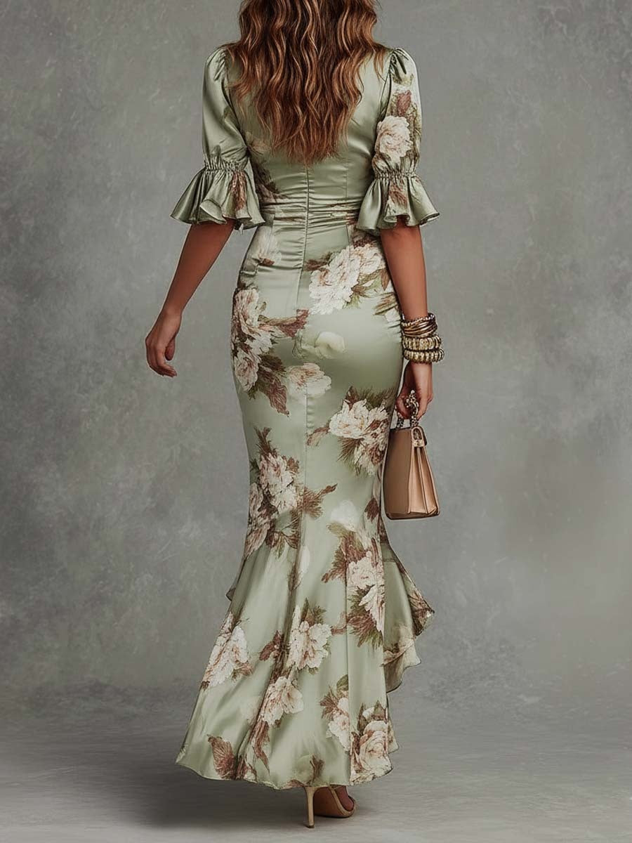 Beatrice | Vestito Lungo Maniche Lunghe Donna Scollo V Floreale