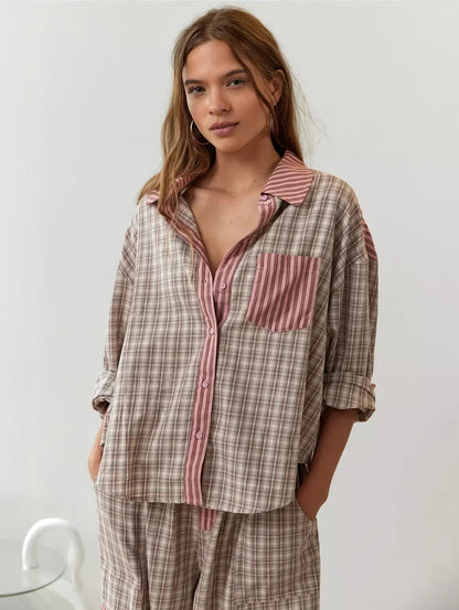 Camilla | Pigiama di Cotone Donna a Quadri Manica Lunga