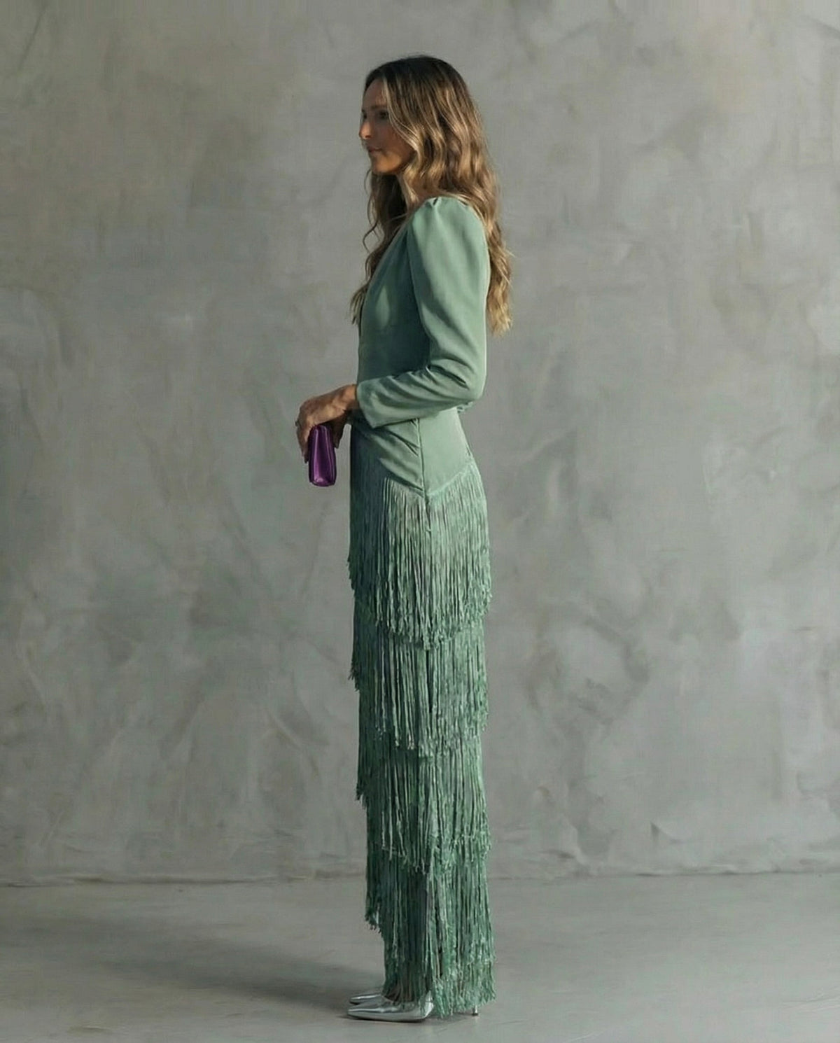 Camilla | Vestito Lungo Maniche Lunghe Donna Scollatura V Frange