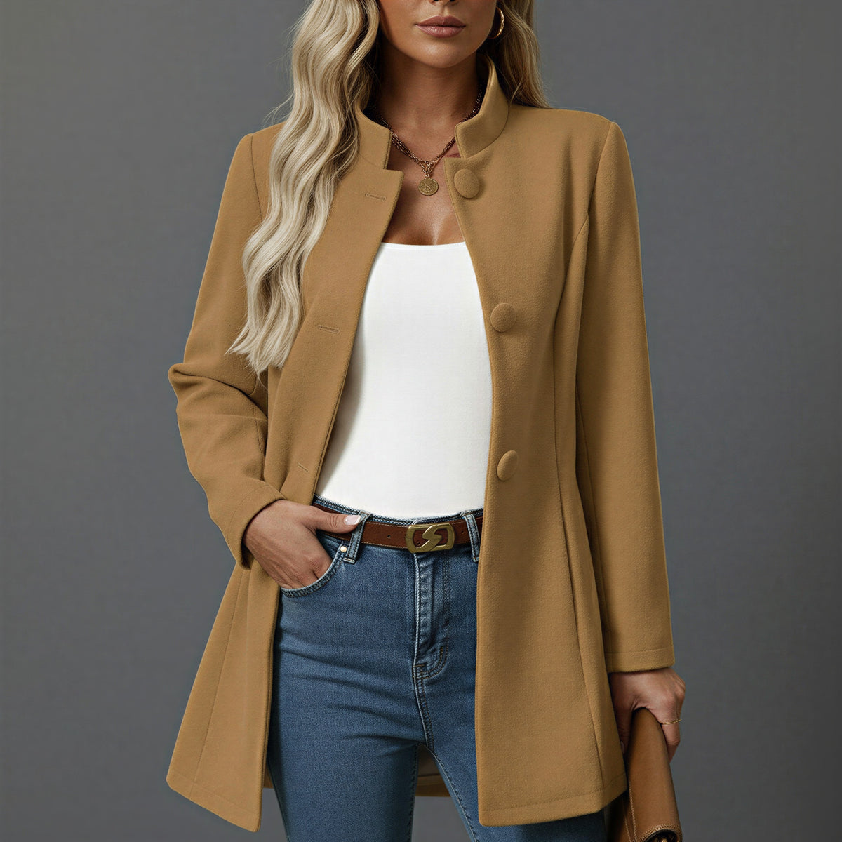 Cappotto Corto Donna Colletto Alto Bottoni