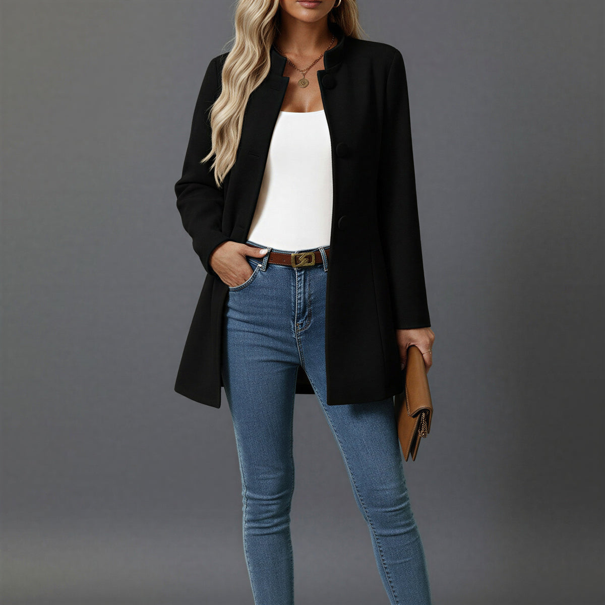 Cappotto Corto Donna Colletto Alto Bottoni