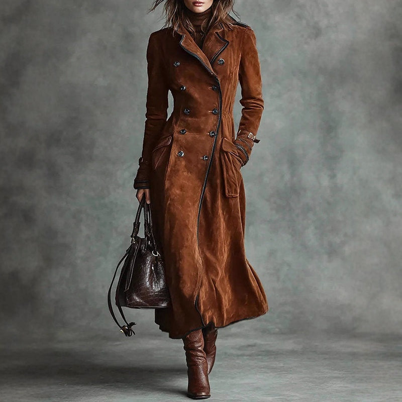 Caterina | Cappotto Lungo in Scamosciato Donna Elegante Doppio Petto