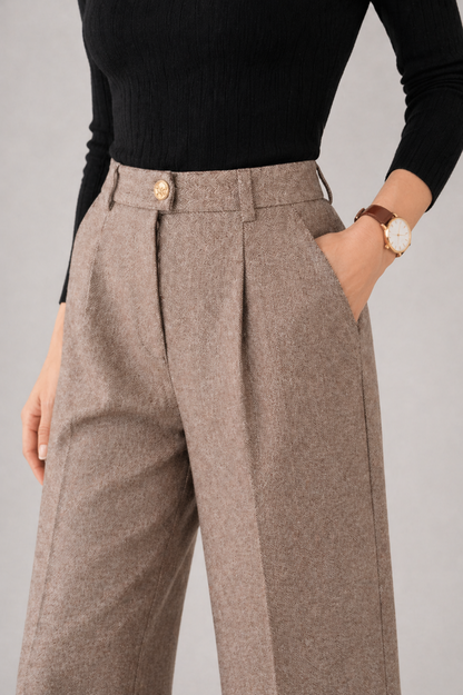 Caterina | Pantaloni a Vita Alta Larghi Donna Invernali con Pieghe
