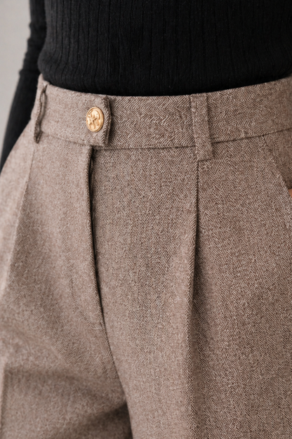 Caterina | Pantaloni a Vita Alta Larghi Donna Invernali con Pieghe