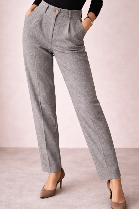 Caterina | Pantaloni a Vita Alta Larghi Donna Invernali con Pieghe