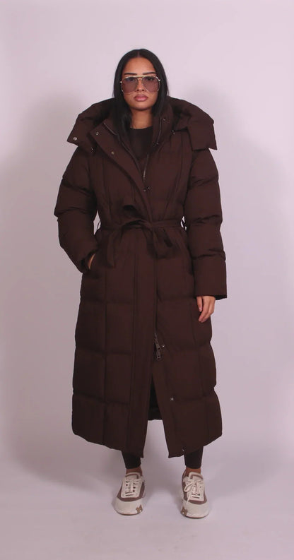 Caterina | Piumini Donna Lungo Oversize con Cappuccio Cintura