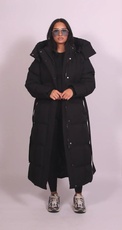 Caterina | Piumini Donna Lungo Oversize con Cappuccio Cintura