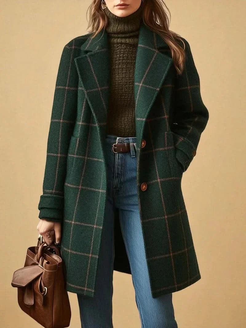 Chiara | Cappotto di Lana a Quadri Donna Lungo