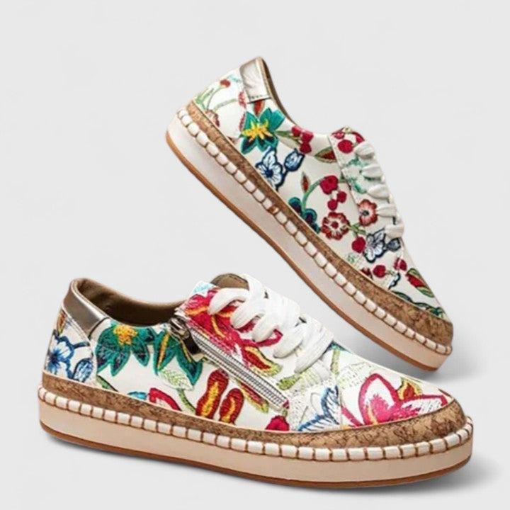 Chiara | Sneakers con Suola in Sughero Donna Stampa Floreale Platform