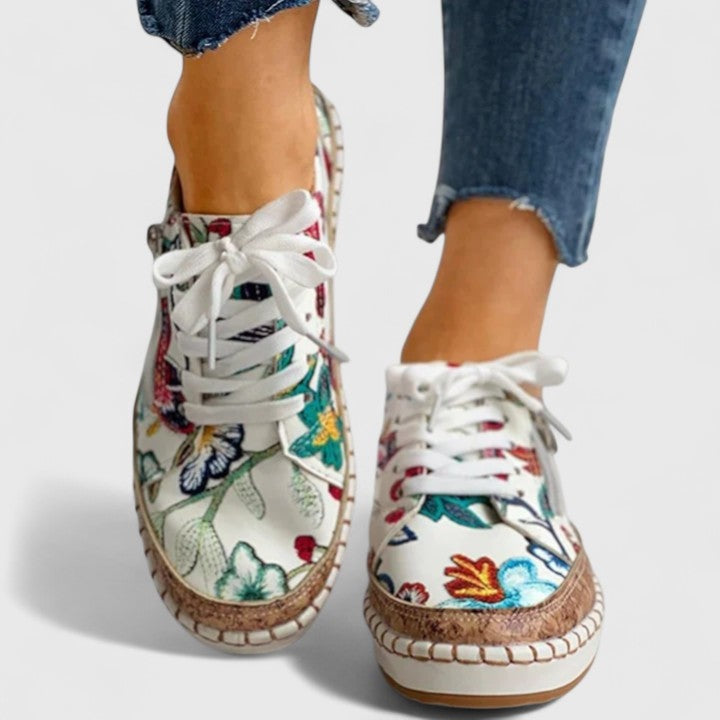 Chiara | Sneakers con Suola in Sughero Donna Stampa Floreale Platform