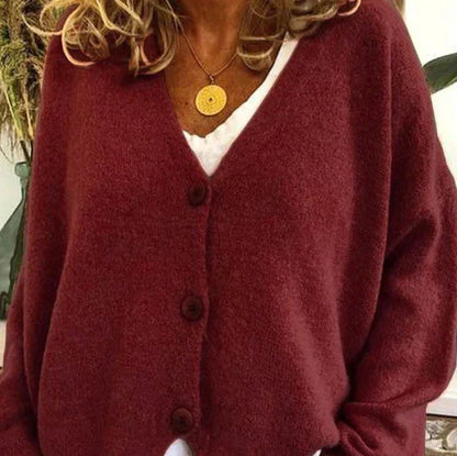 Cristina | Cardigan Donna Collo a V con Bottoni Maniche Lunghe