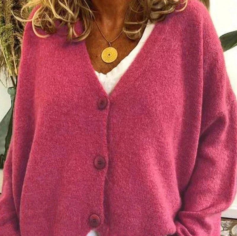 Cristina | Cardigan Donna Collo a V con Bottoni Maniche Lunghe