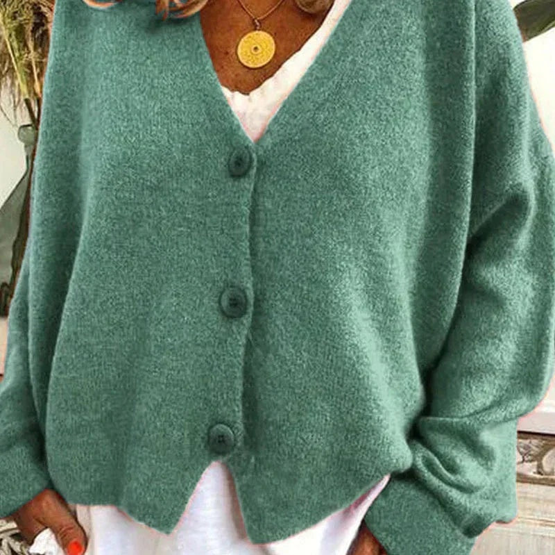 Cristina | Cardigan Donna Collo a V con Bottoni Maniche Lunghe