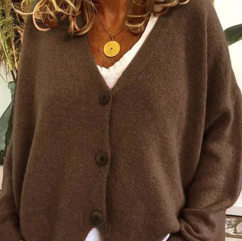 Cristina | Cardigan Donna Collo a V con Bottoni Maniche Lunghe