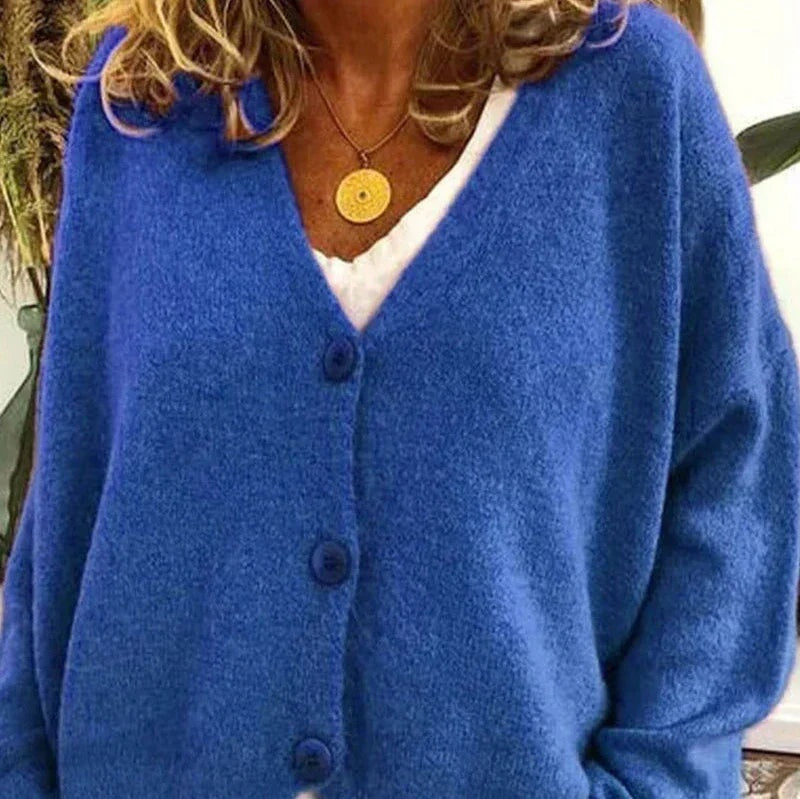 Cristina | Cardigan Donna Collo a V con Bottoni Maniche Lunghe