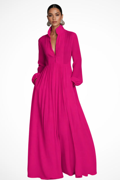 Daniela | Vestito Lungo Maniche Lunghe Donna Chiffon Fluido con Tasche