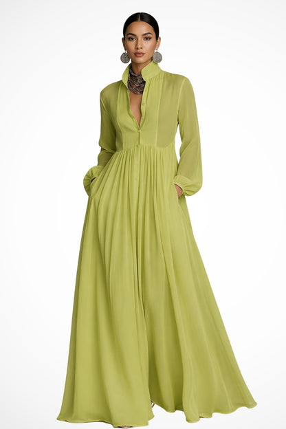 Daniela | Vestito Lungo Maniche Lunghe Donna Chiffon Fluido con Tasche