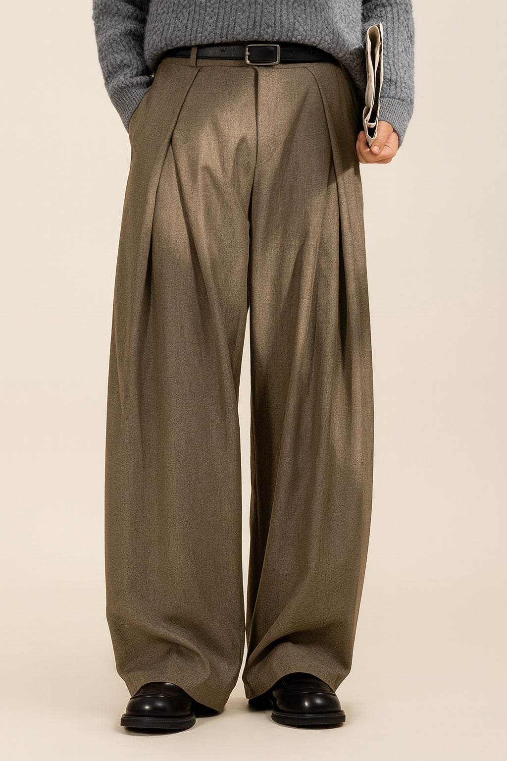 Dario | Pantaloni Completo Uomo Vita Alta Gamba Ampia Pieghe