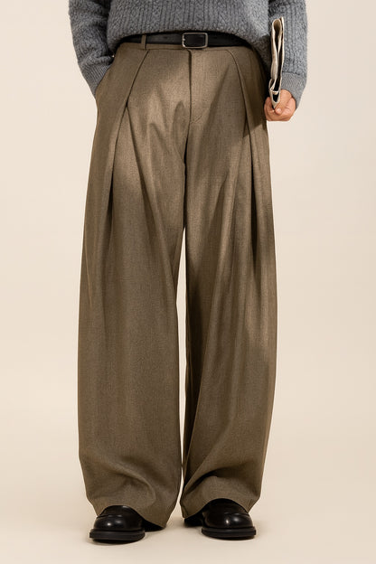 Dario | Pantaloni Completo Uomo Vita Alta Gamba Ampia Pieghe