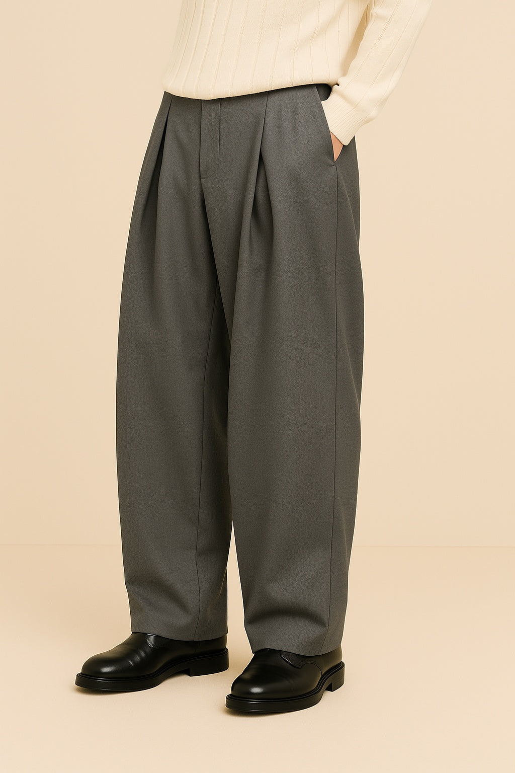 Dario | Pantaloni Completo Uomo Vita Alta Gamba Ampia Pieghe
